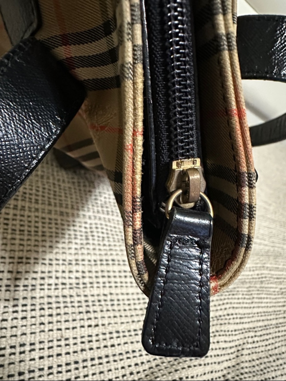 Burberry Classic Check Canvas Tote Bag with Black Leather Trim - Picture 12 of 15